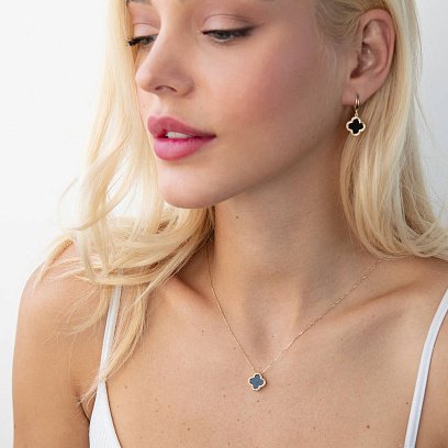 Кольє "Конюшина" в жовтому золоті (онікс) кол01694 №4