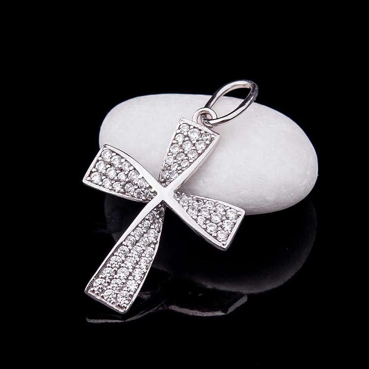 Золотий хрестик з фіанітами п01927 від ювелірного магазину Онікс - 3