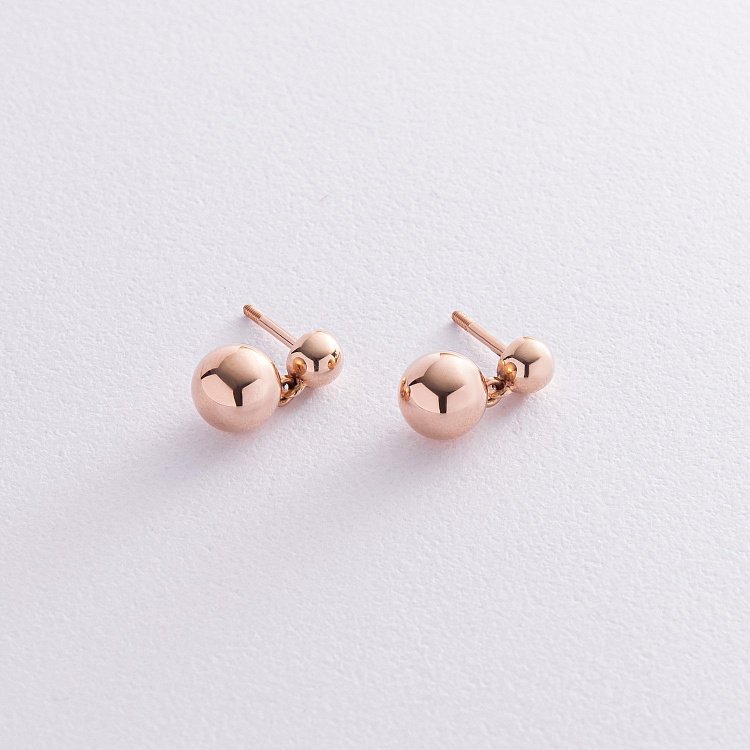 Серьги - пусеты "Margo" с шариками (красное золото) с08239 от ювелирного магазина Оникс