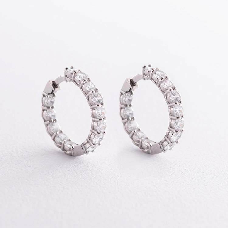 Срібні сережки - кільця з фіанітами 4762 від ювелірного магазину Онікс