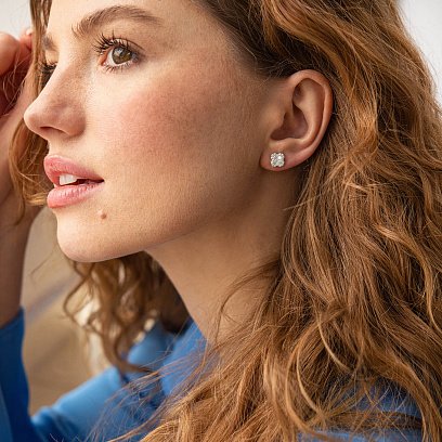 Золотые серьги - пусеты "Клевер" с бриллиантами сб0462mi №5