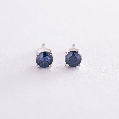 Золотые серьги - пусеты с сапфирами сб0389