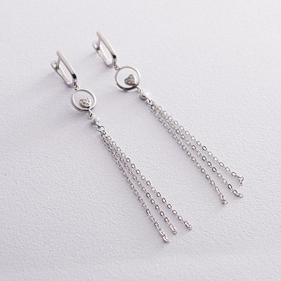 Серебряные серьги с сердечками (фианит) 122597