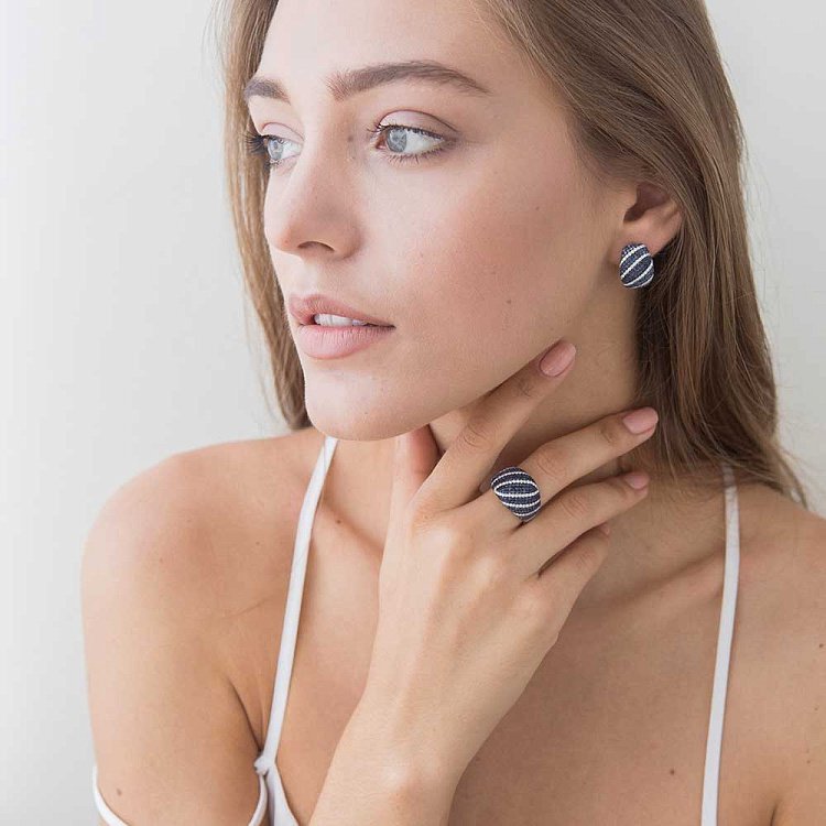 Золота каблучка з синім сапфіром і діамантами MR15111gm від ювелірного магазину Онікс - 6