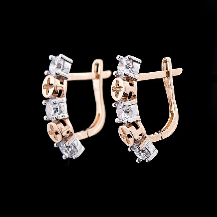 Золоті сережки з фіанітами с04449 від ювелірного магазину Онікс - 1