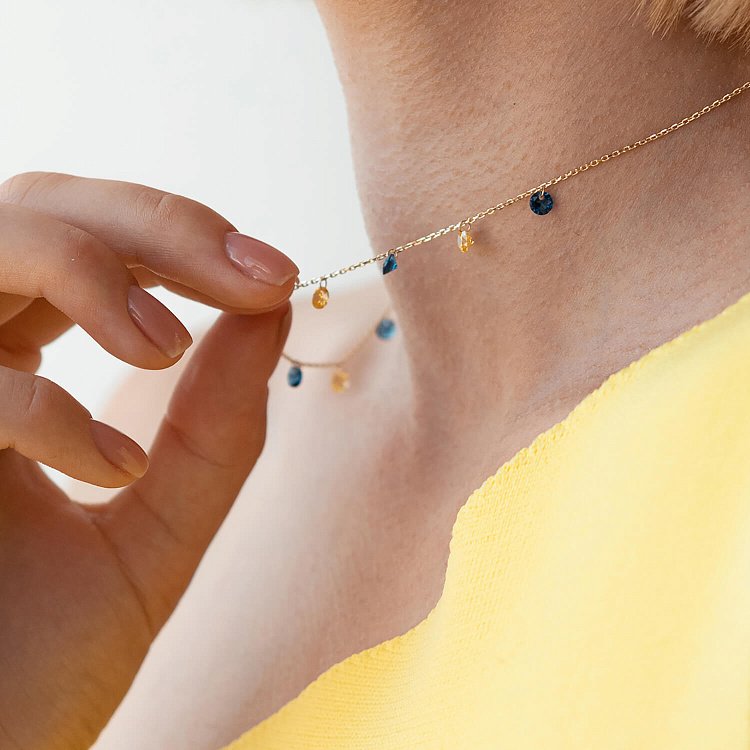 Золотое колье "Украинка" (синие и желтые фианиты) кол02538 от ювелирного магазина Оникс - 19