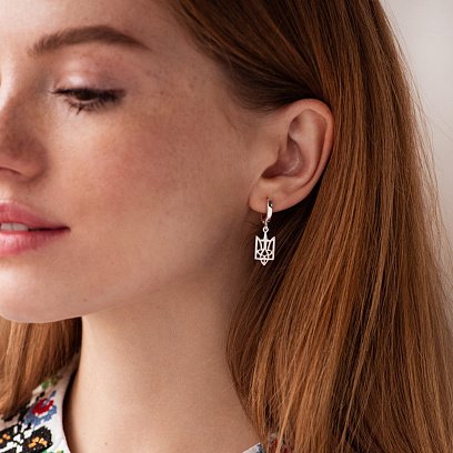 Серебряные серьги "Герб Украины - Тризуб" 121315 №4