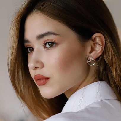 Срібні сережки - пусети "Перетин кілець" 122584 №13