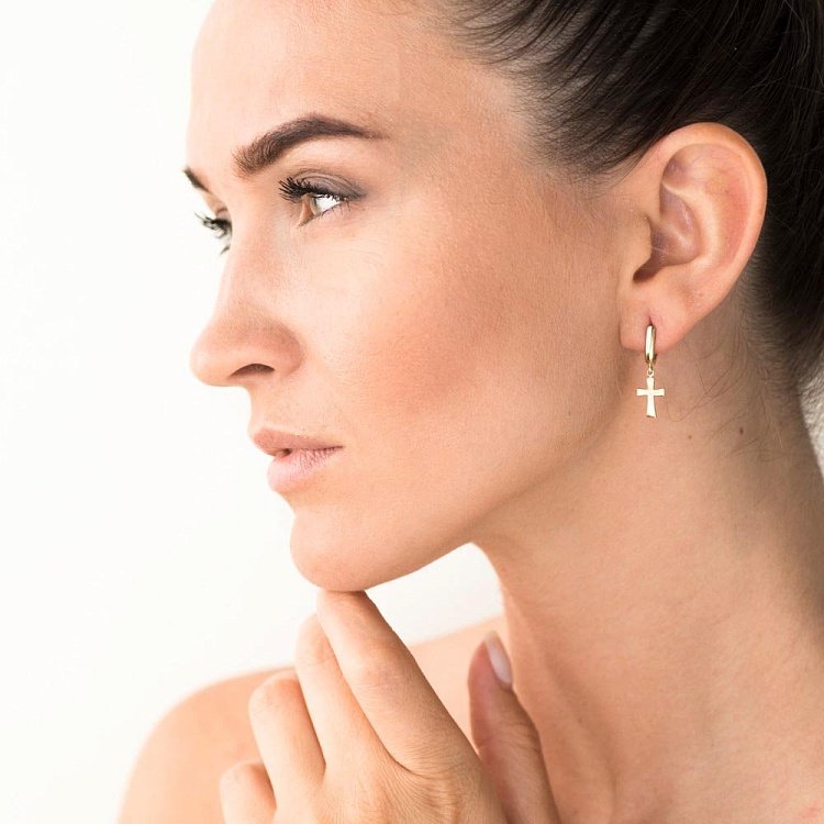 Золоті сережки з хрестиками с05622 від ювелірного магазину Онікс - 3