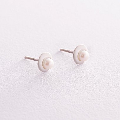 Серебряные сережки - пусеты с культ. пресн. жемчугом 121304 №5