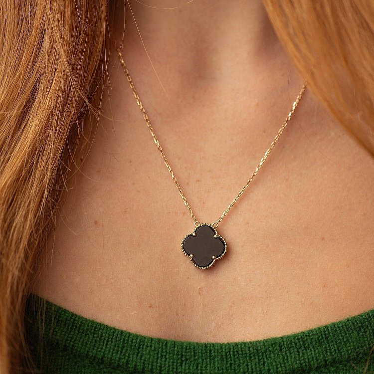 Кольє "Конюшина" в жовтому золоті (онікс) кол02482 від ювелірного магазину Онікс - 3