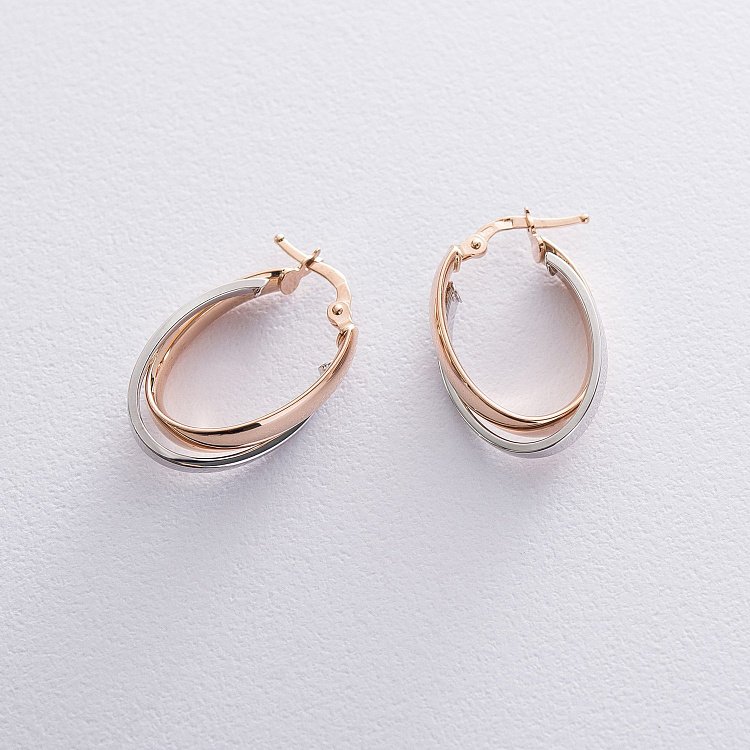 Подвійні сережки з червоного і білого золота с05152 від ювелірного магазину Онікс - 2