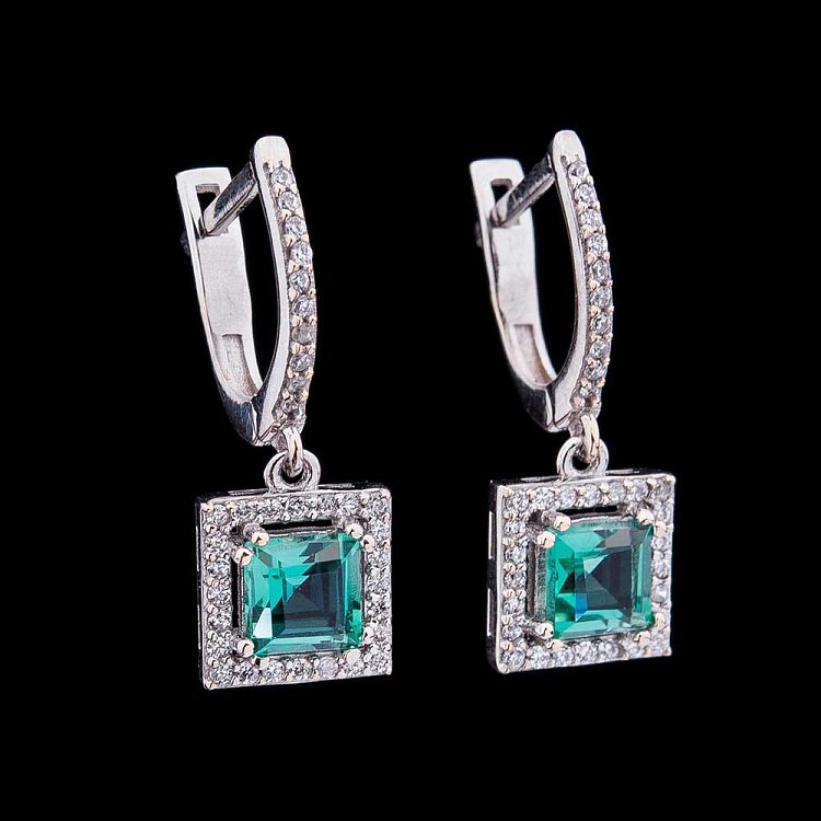 Золоті сережки з празіолітом і фіанітами с04170 від ювелірного магазину Онікс - 2