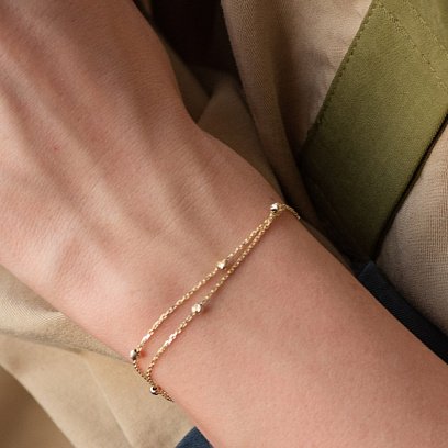 Двойной браслет "Шарики" в желтом золоте б04706 №2