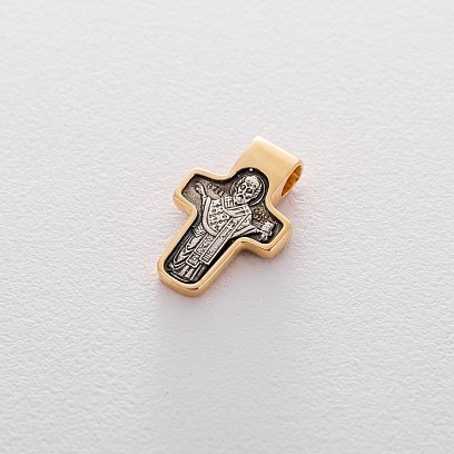 Срібний хрестик з позолотою "Спас Нерукотворний. Св. Миколай Чудотворець" 131452 №2
