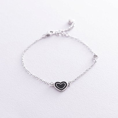 Срібний браслет "Сердечко" (емаль, фіаніт) 141517
