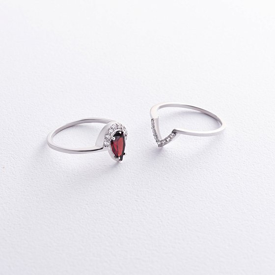 Двойное серебряное кольцо с пиропом и фианитами GS-01-004-4110 №3