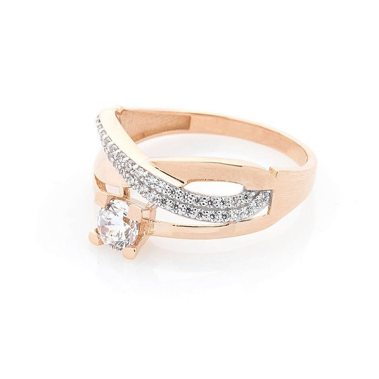 Золота заручальна каблучка з фіанітами к05137 від ювелірного магазину Онікс - 1