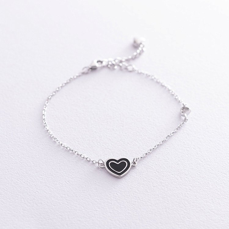 Срібний браслет "Сердечко" (емаль, фіаніт) 141517 від ювелірного магазину Онікс