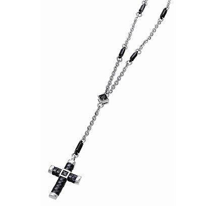 Чоловіче кольє "Хрест" зі срібла і чорної кераміки ZANCAN EXC367-N