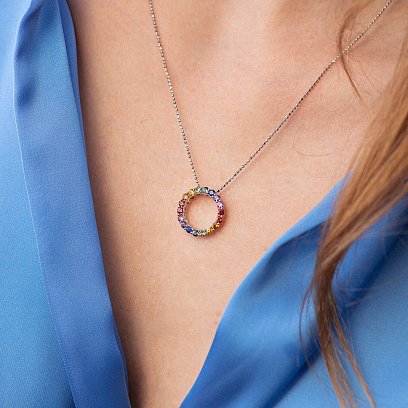 Золотий кулон з різнокольоровими сапфірами пб0289nl №7