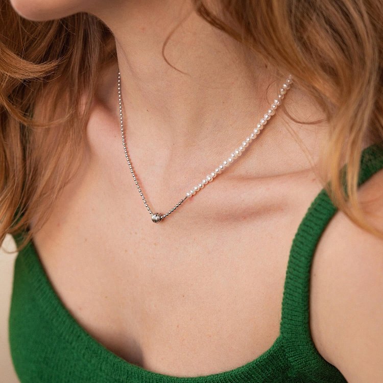 Серебряное колье "Жемчужинки и шарики" 181233 от ювелирного магазина Оникс - 3