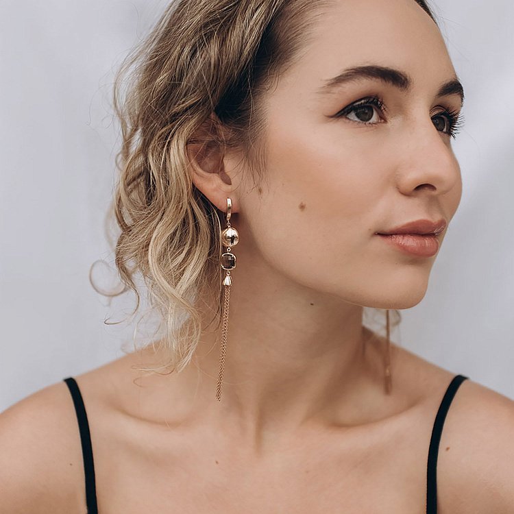 Висячі сережки з червоного золота з фіанітом с06382 від ювелірного магазину Онікс - 3