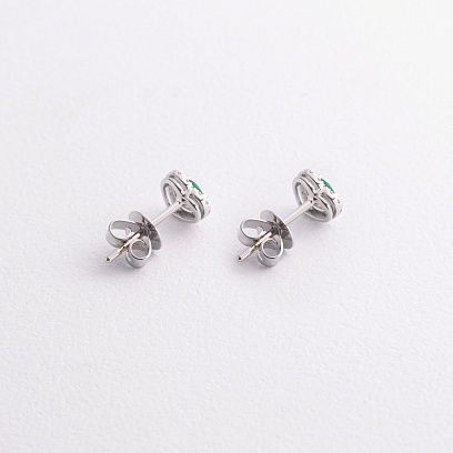 Золотые серьги - пусеты "Сердечки" с изумрудами и бриллиантами сб0507ca №7