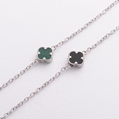 Срібне кольє "Конюшина" (онікс, малахіт) 181352 №2