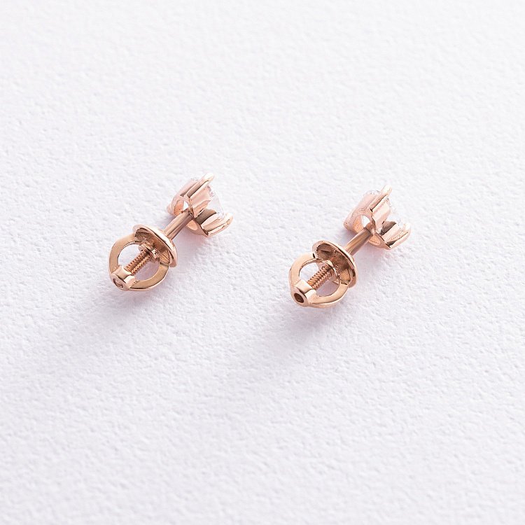 Золоті сережки - пусети "Сердечки" з куб. цирконієм (Swarovski) 1119к від ювелірного магазину Онікс - 4