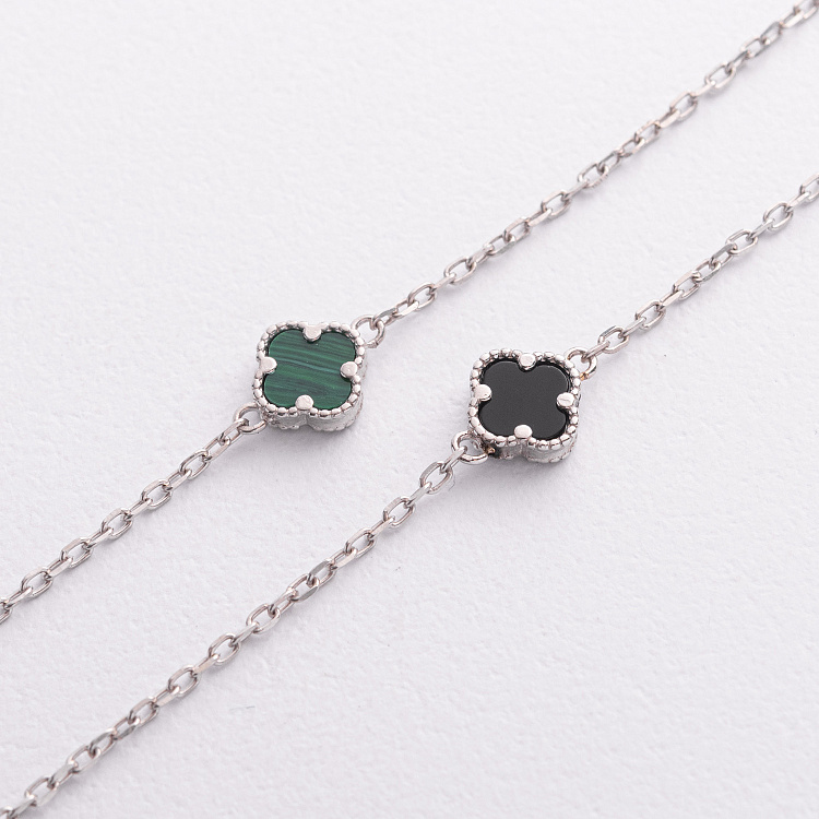 Срібне кольє "Конюшина" (онікс, малахіт) 181352 від ювелірного магазину Онікс - 1