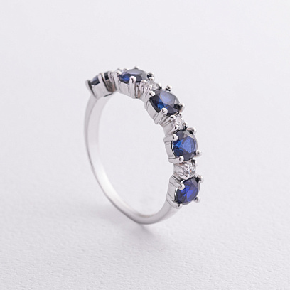 Срібна каблучка з сапфірами і фіанітами 1844/1p-HSPH