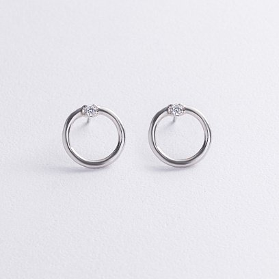 Серебряные серьги - пусеты "Удача" (фианиты) 122749