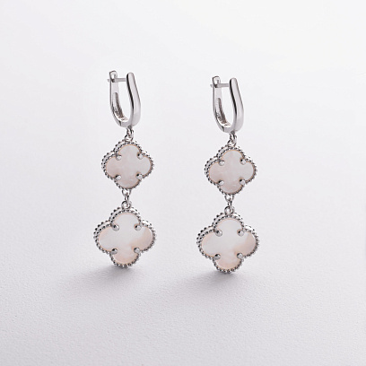 Серебряные серьги "Клевер" с перламутром 123500