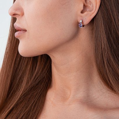 Золотые серьги (аметист, фианит) с04694 №4