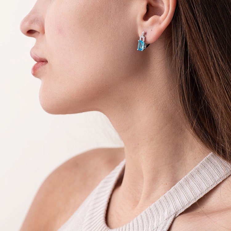 Серебряные серьги (фианиты, кварц) 2094/1р-QSWB от ювелирного магазина Оникс - 1