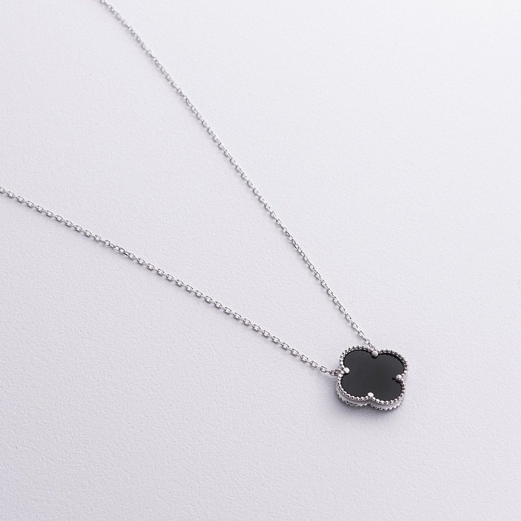 Срібне кольє "Конюшина" з оніксом 181326 від ювелірного магазину Онікс - 2