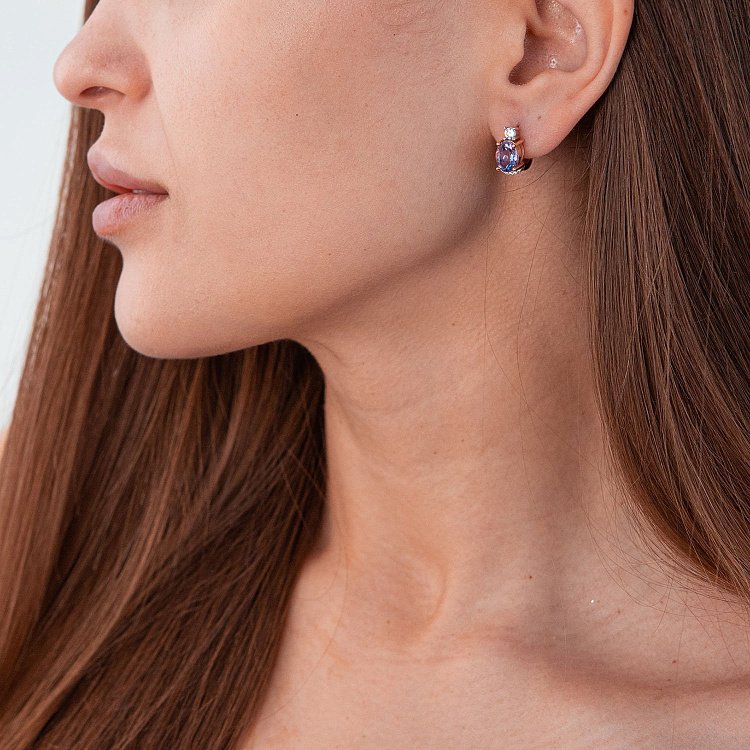 Золотые серьги (аметист, фианит) с04694 от ювелирного магазина Оникс - 3