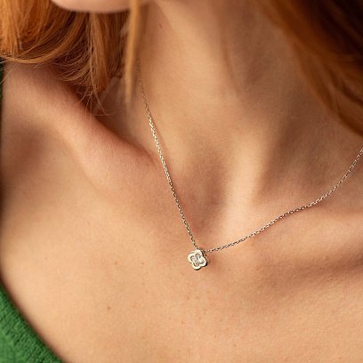 Серебряное колье "Клевер" (белый фианит) 181058 №4