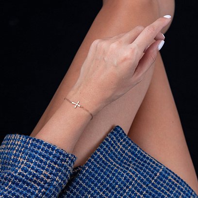 Золотий браслет з хрестиком б02949 №2