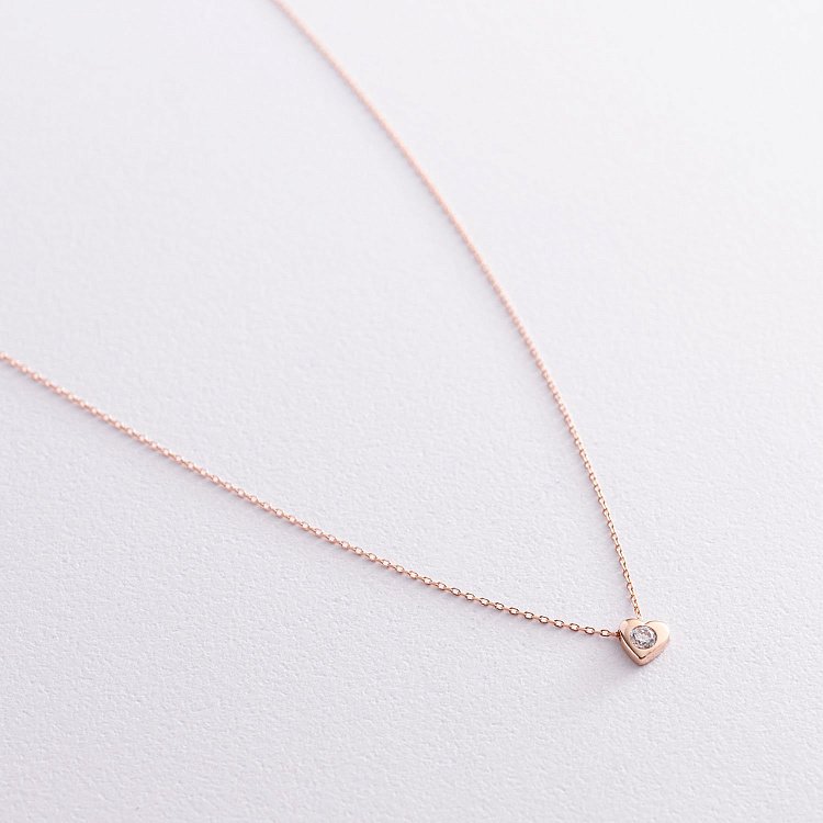 Золотое колье "Сердце" с одним фианитом кол01966 от ювелирного магазина Оникс