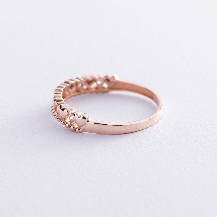 Золотое кольцо "Сердечки" с фианитами к07045 от ювелирного магазина Оникс - 4