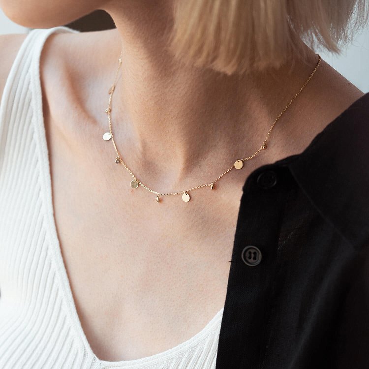 Кольє "Монетки" у жовтому золоті (фіаніти) кол02233 від ювелірного магазину Онікс - 4