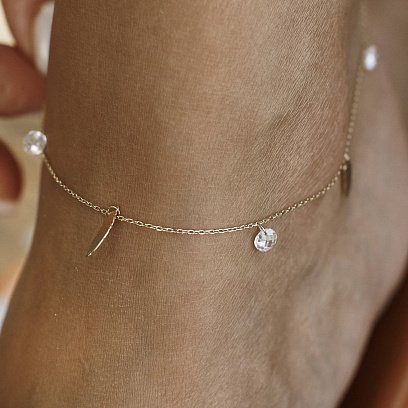 Золотой браслет "Перышки" на ногу (фианиты) б04797 №3