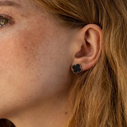 Срібні сережки - пусети "Конюшина" (чорні фіаніти) 544ч №4