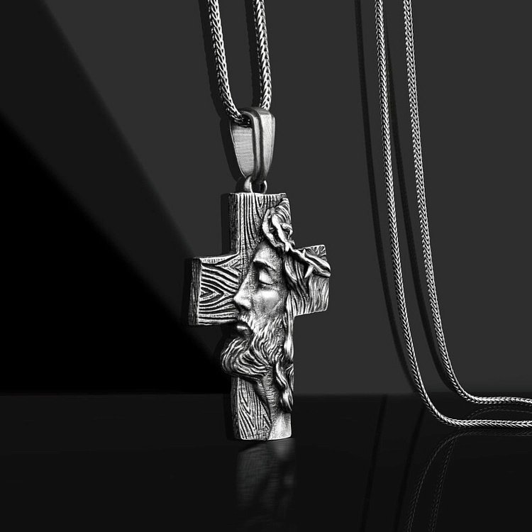 Серебряный крест "Иисус Христом в терновом венце" 7028 от ювелирного магазина Оникс - 8