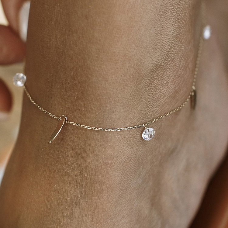 Золотой браслет "Перышки" на ногу (фианиты) б04797 от ювелирного магазина Оникс - 3