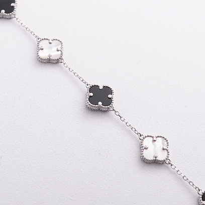 Срібний браслет "Конюшина" (перламутр, онікс) 141647 №3