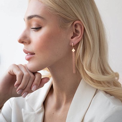 Золоті сережки "Конюшина" з ланцюжками с07738 №4