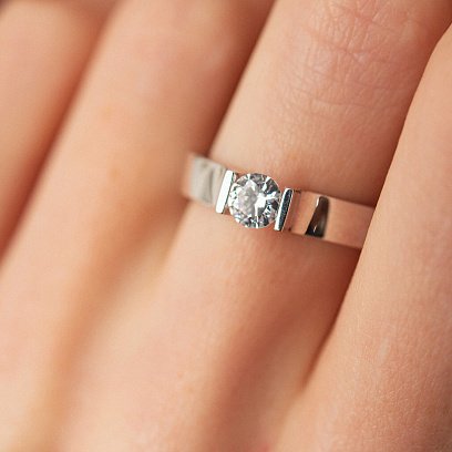 Заручальна каблучка з фіанітом (біле золото) к07173 №2